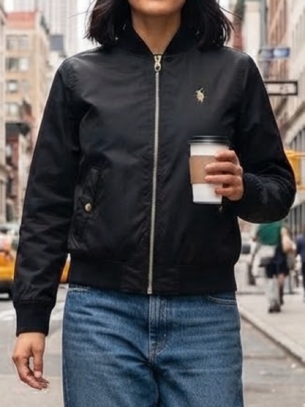 U.S. Polo Assn. Black Bomber Jacket Snap Pockets Full Zip Lightweight Preppy